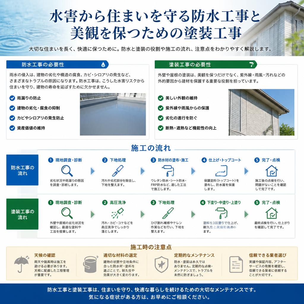 防水工事と塗装、住まいの保護もお任せ!