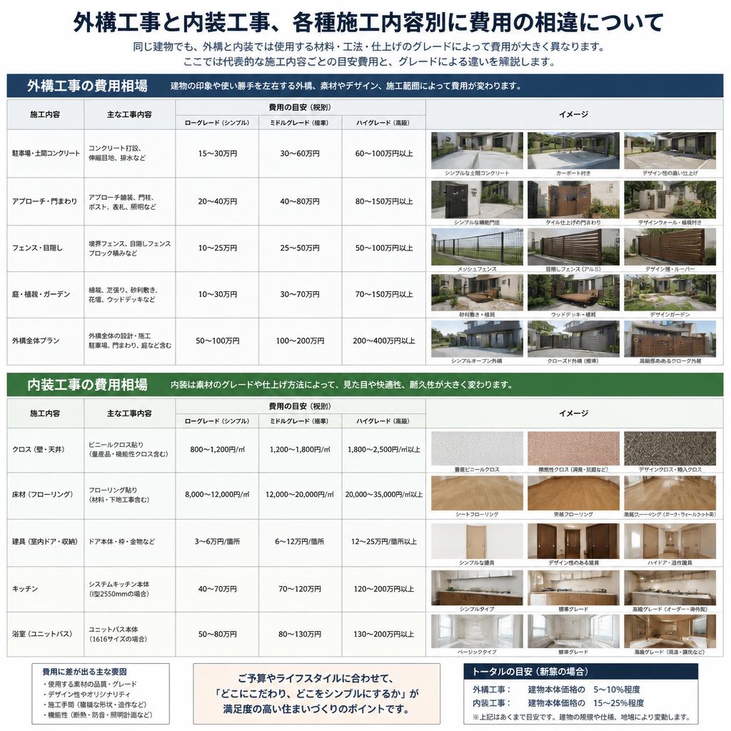 施工内容による費用の違い